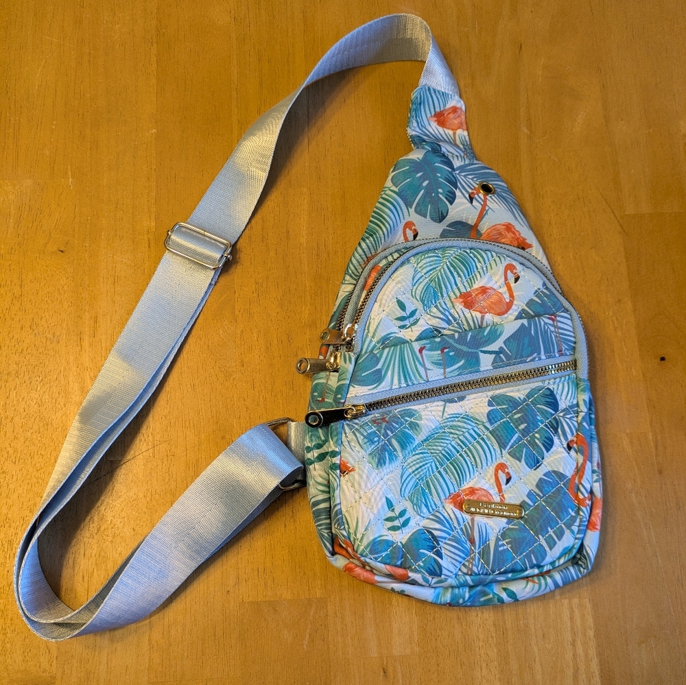 Flamingo Tropical Print Crossbody Bag